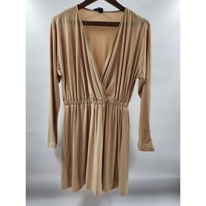 Nora Barth Gold Metallic Wrap Mini Dress Made in Italy Long Sleeve V-Neck Size44